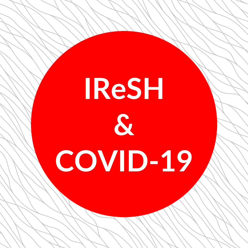 Red dot with 'IReSH & COVID-10' in white text